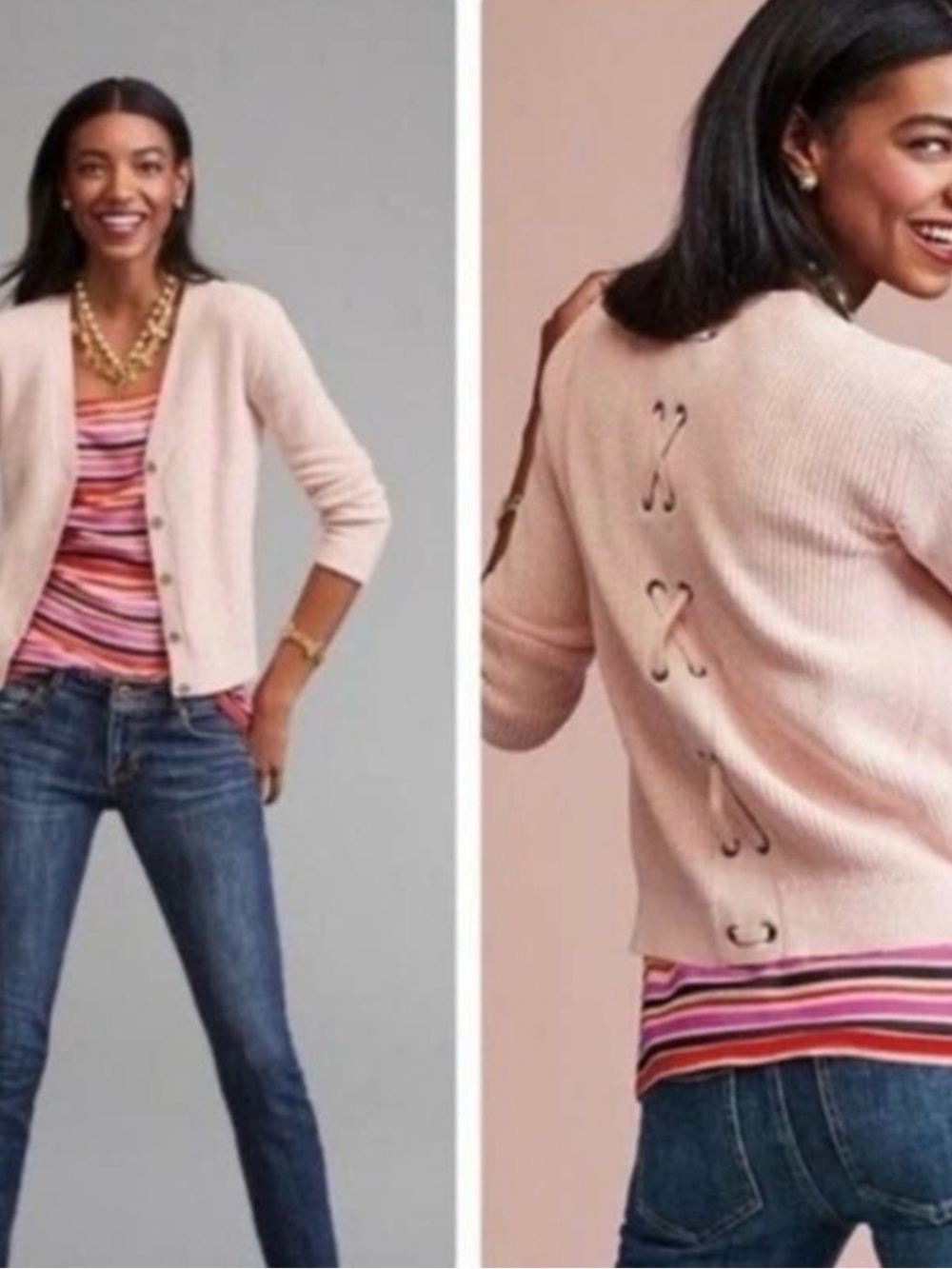 Sz M CAbi Soft Blush Lace-Back Crew Cardigan - Picture 2 of 9